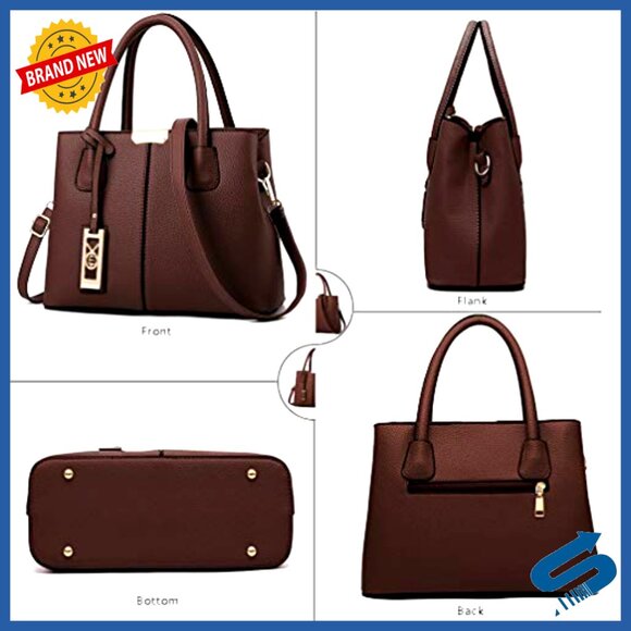 PU Leather Tote Bag with Detachable Strap and Multiple Pockets - Picture 4 of 7